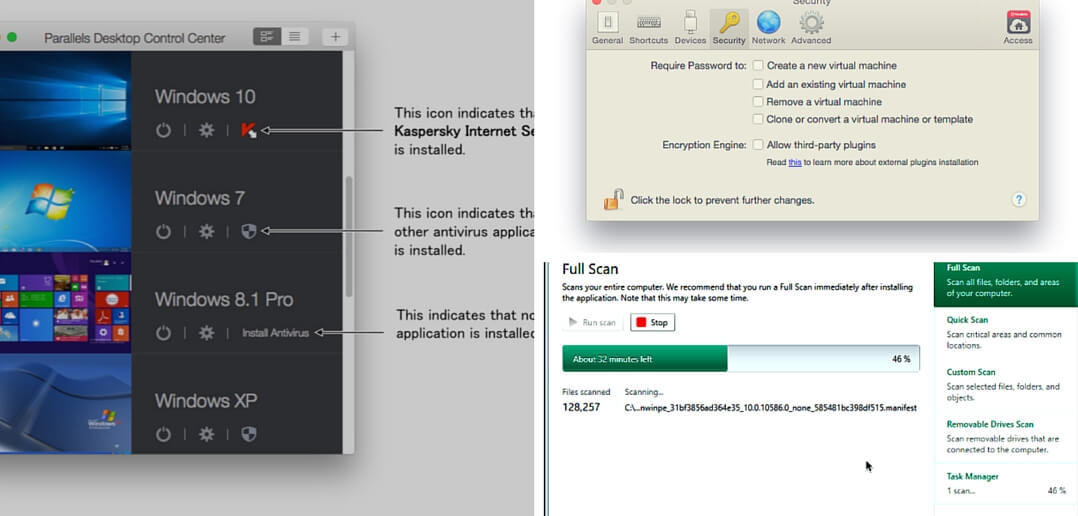 Die Sicherheitsfunktionen in Parallels Desktop